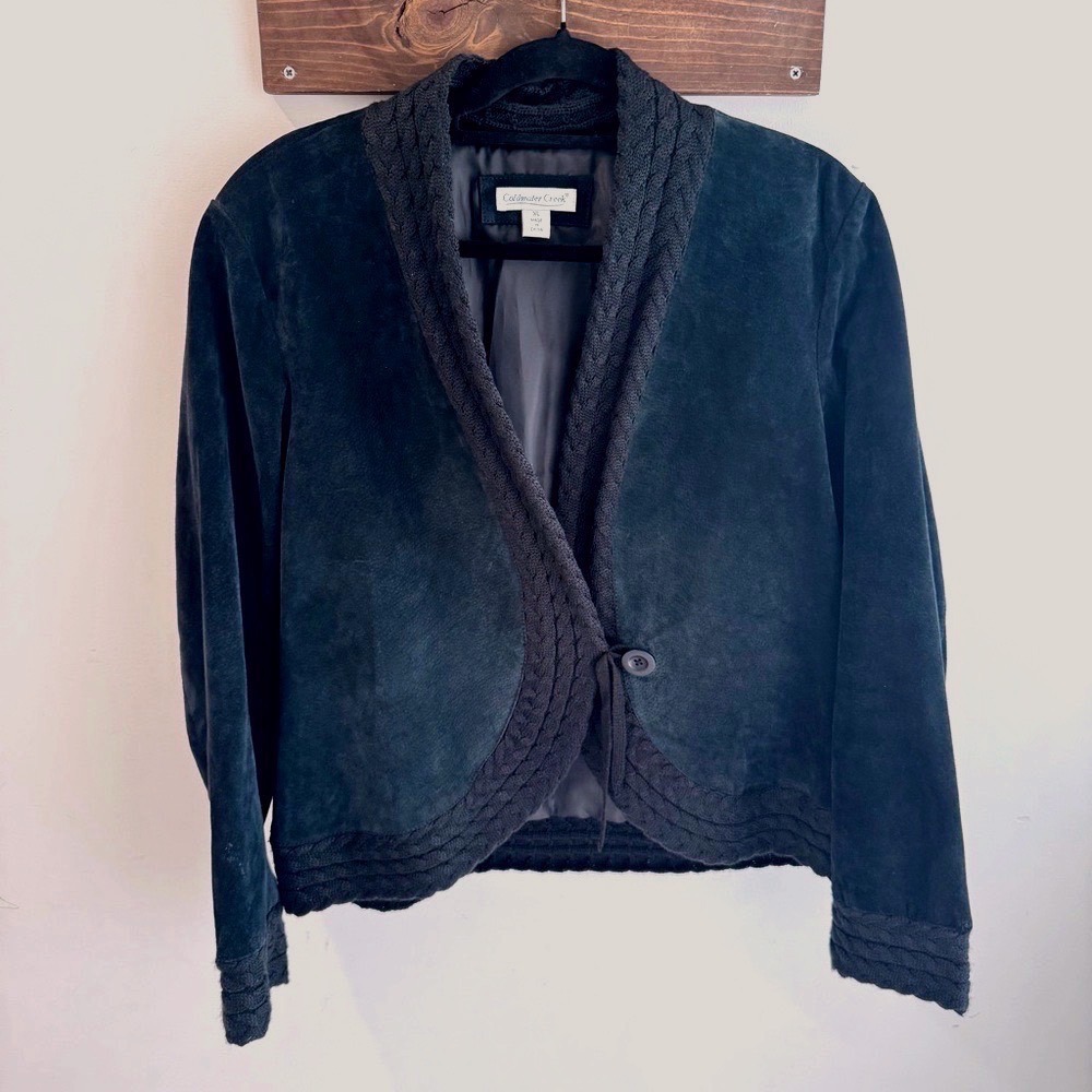 Vintage Coldwater‎ Creek Black Suede Braided Wool Blend Jacket XL